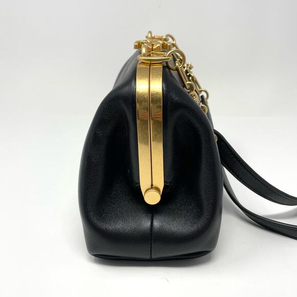 SOLD Tory Burch Cleo Small Leather Shoulder Bag Crossbody Black Gold - Picture 6 of 17